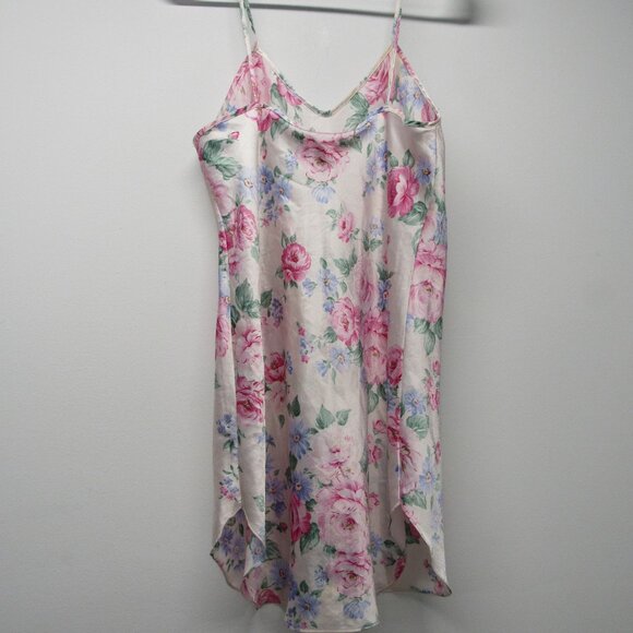 Vtg 90's DENTELLE Pink Floral Shiny Satin Mini Slip Dress Chemise sz Small USA - Picture 2 of 4